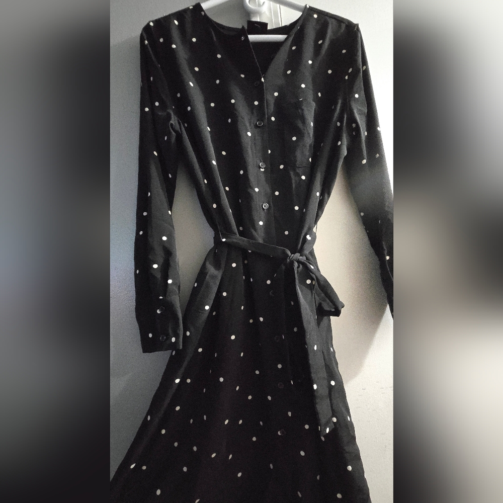 Who What Wear Black and White Polka Dot Long Sleeve Dress